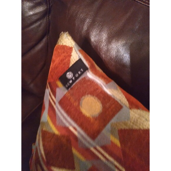 Retro Geometric Decorative Throw Pillows Set of 2 Orange Yellow Square Cushions - Picture 4 of 4